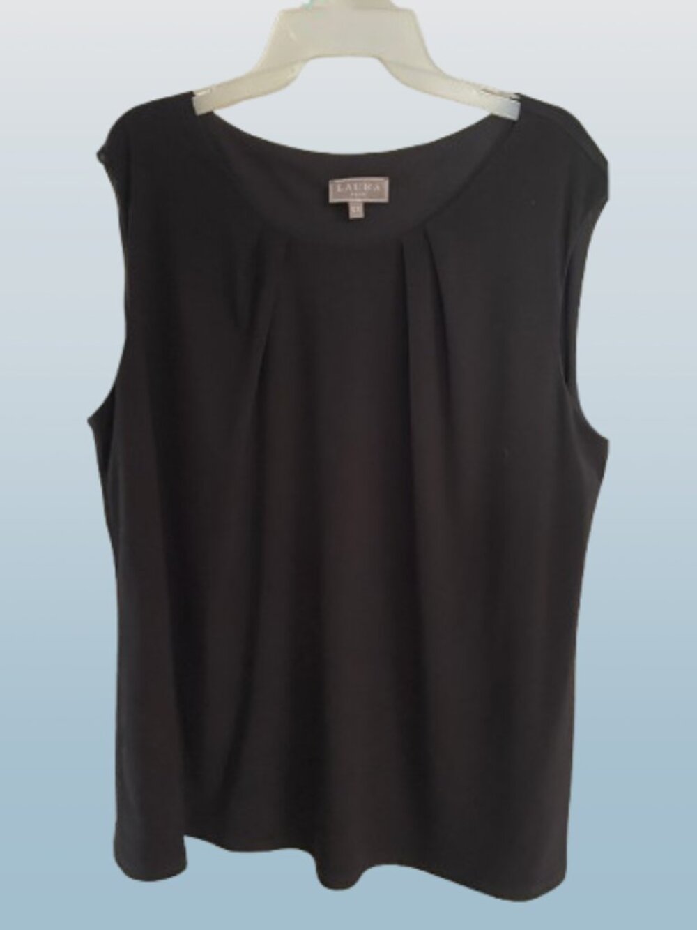 Laura Plus 2X Black Pleated Neck Sleeveless Blouse Business Casual Top